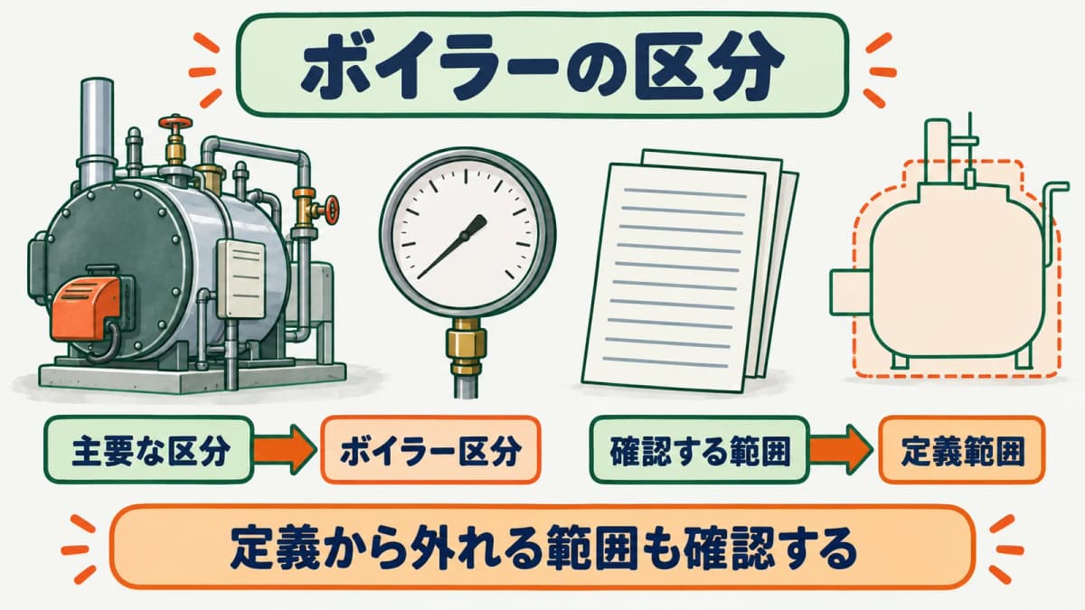 ボイラーと小型ボイラーと定義から外れる範囲を分ける図