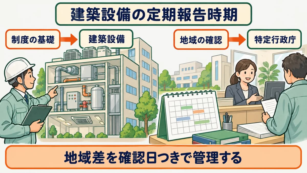 建築設備の定期報告時期|特定行政庁ごとの差を年間計画に落とす方法