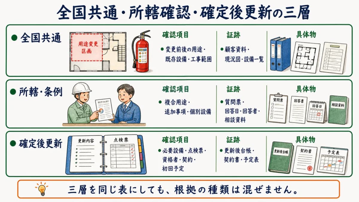 全国共通確認・所轄確認・確定後更新の三層図