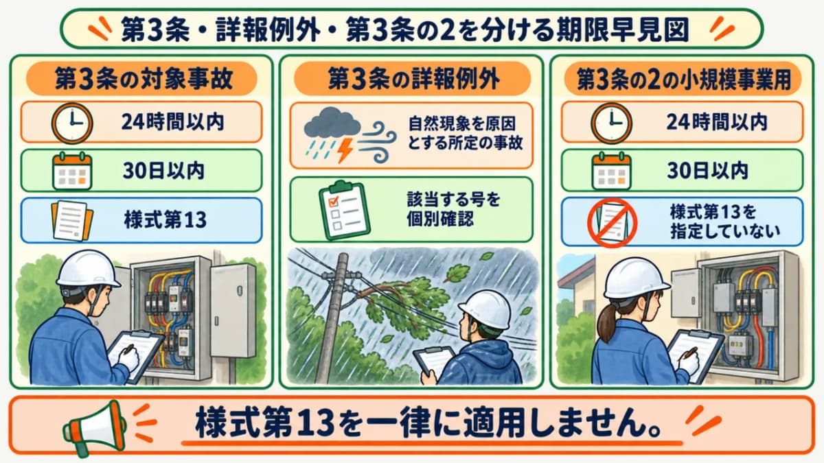 第3条・詳報例外・第3条の2を分ける期限早見図