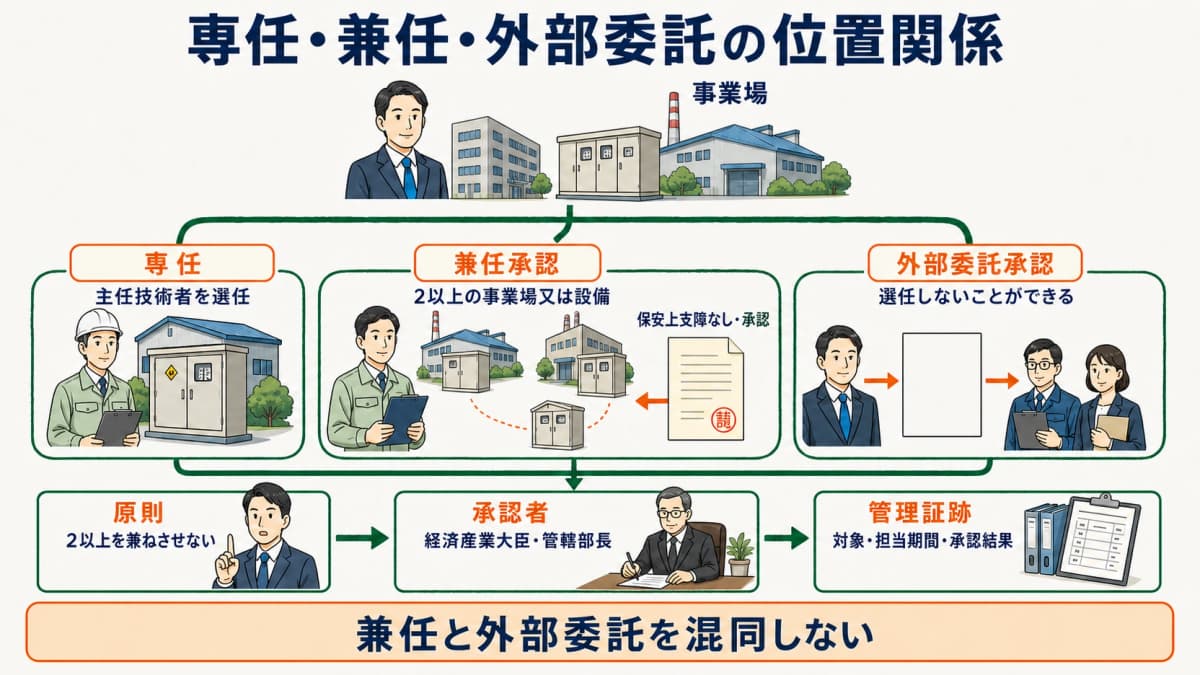 専任・兼任・外部委託の位置関係
