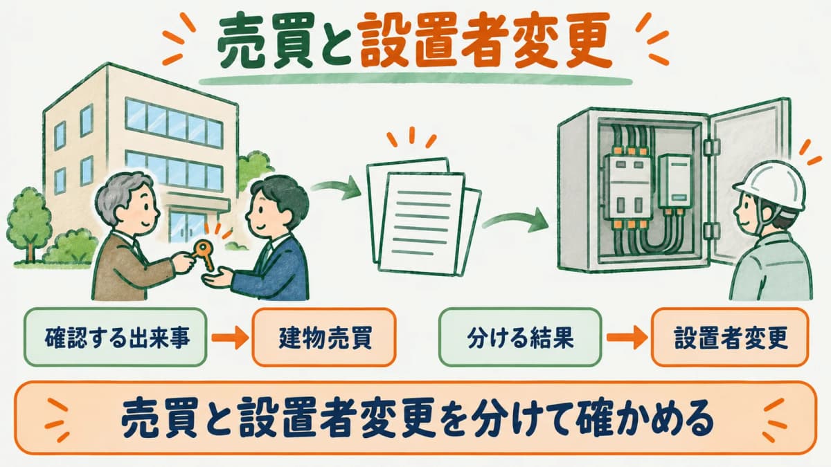 建物売買と電気工作物の設置者変更を切り分ける図