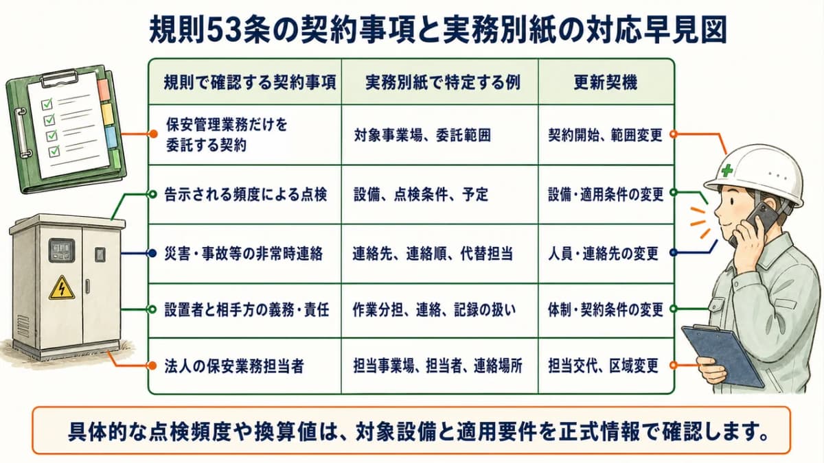 規則53条の契約事項と実務別紙の対応早見図