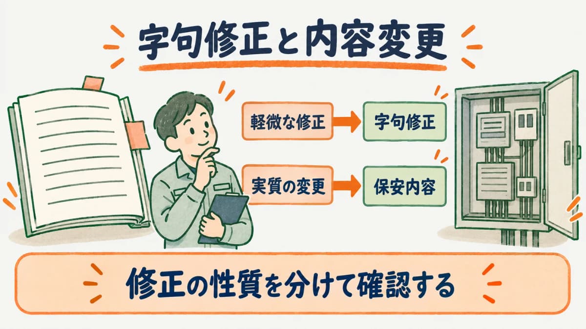 字句修正と保安内容の変更を別に確認する保安規程の図