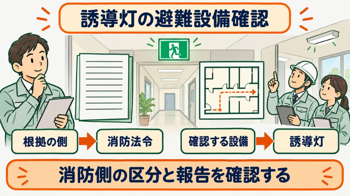 誘導灯を消防法令側の避難設備として確認する図