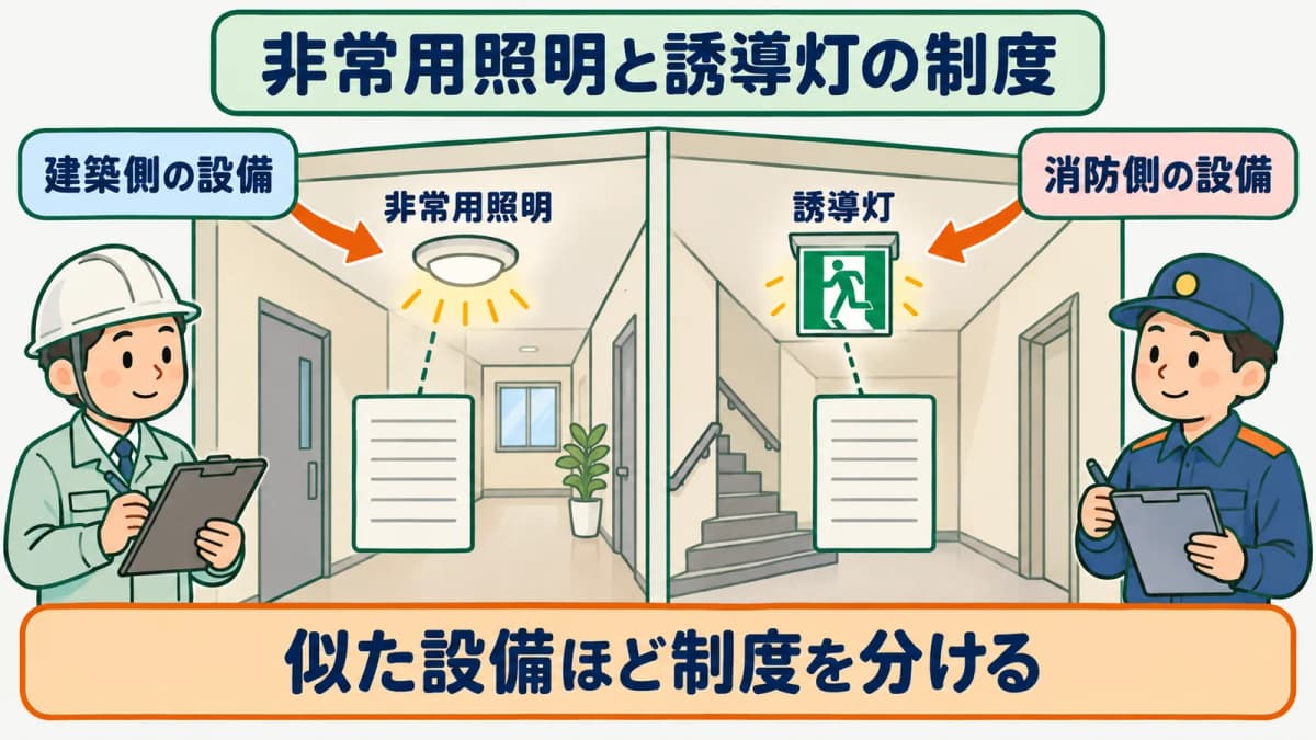 非常用照明と誘導灯の制度上の違い|根拠法と確認事項を分ける