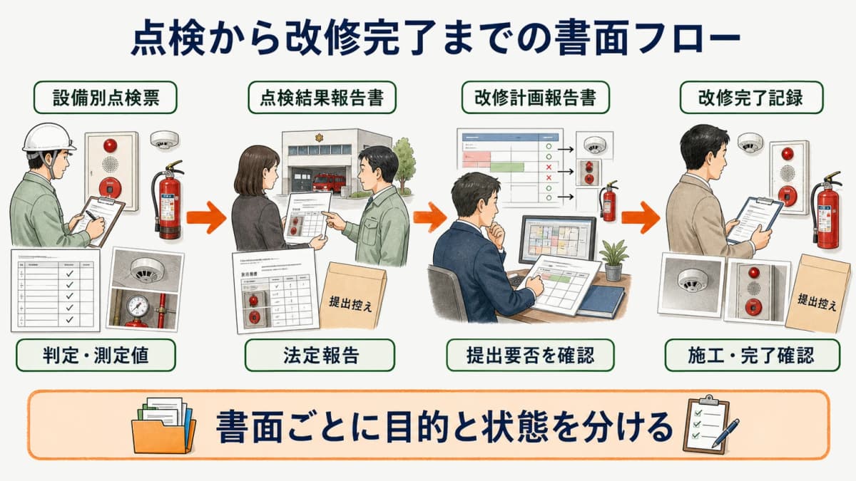 点検から改修完了までの書面フロー