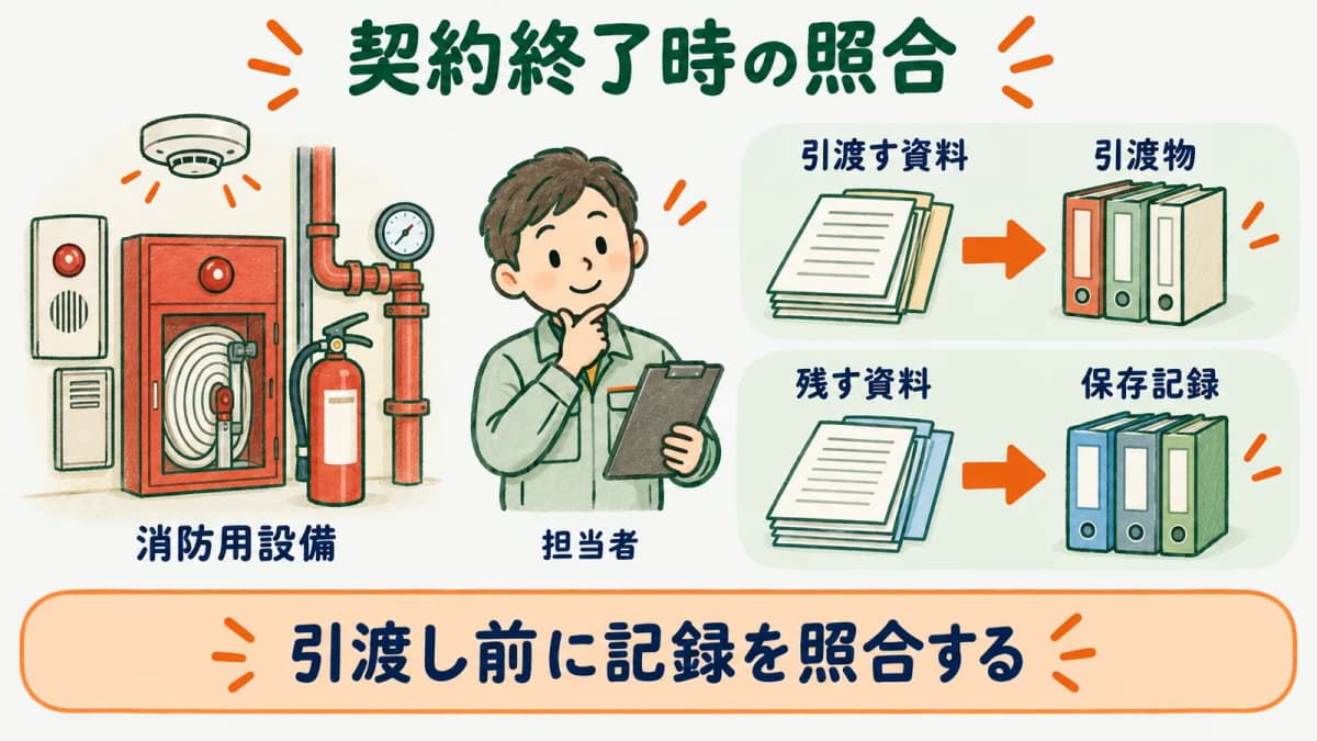 契約終了時に引渡物と自社保存記録を照合する図