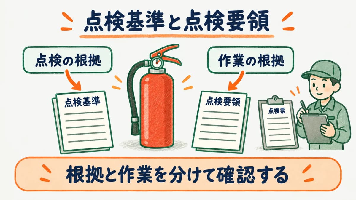 消火器の点検基準と点検要領の役割を分ける図