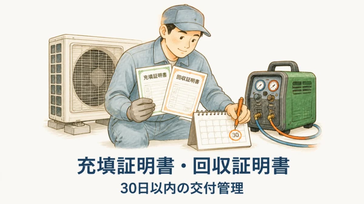 フロン充塡証明書・回収証明書|30日以内の交付管理