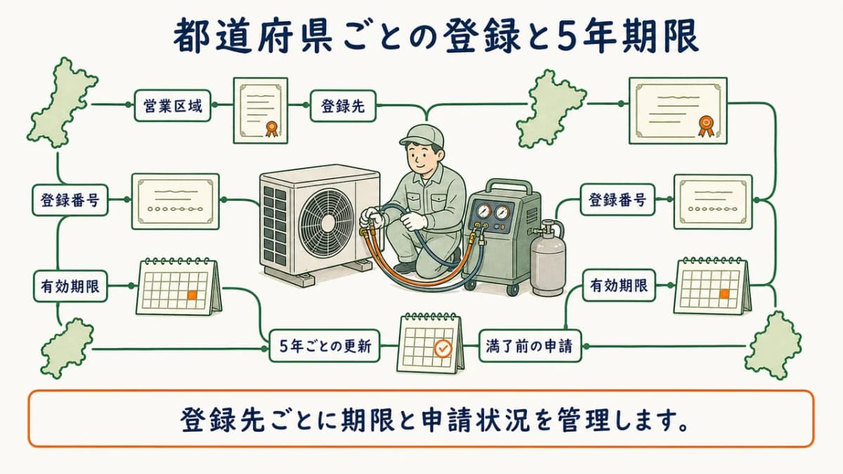 都道府県ごとの登録と5年期限を管理する全体図