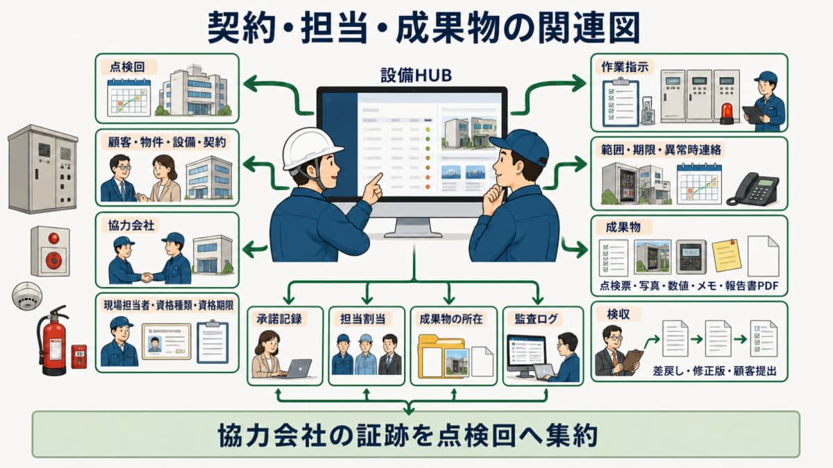 契約・担当・成果物の関連図