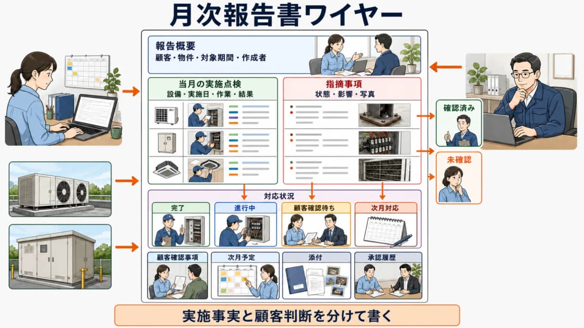 月次報告書ワイヤー