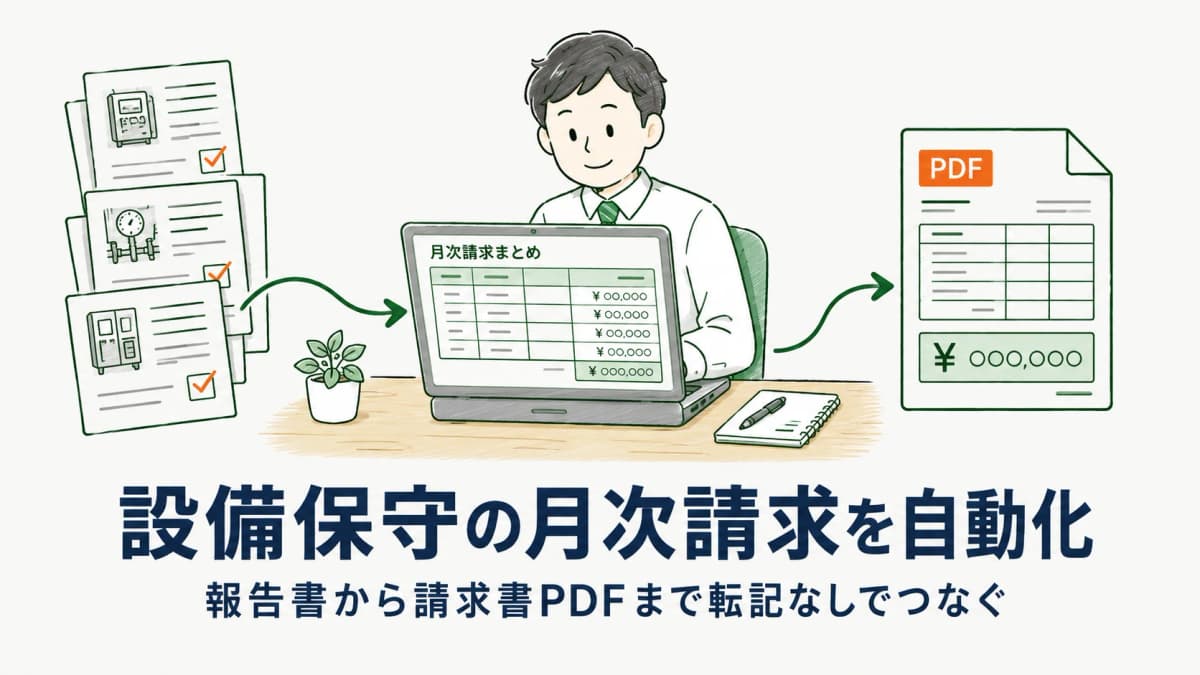 設備保守の月次請求を自動化|報告書から請求書PDFまで繋ぐ集計の進め方