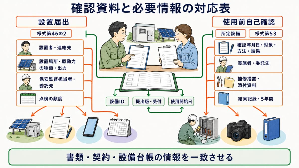確認資料と必要情報の対応表